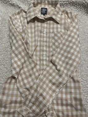 CO Beige and White Check Button-Down Shirt